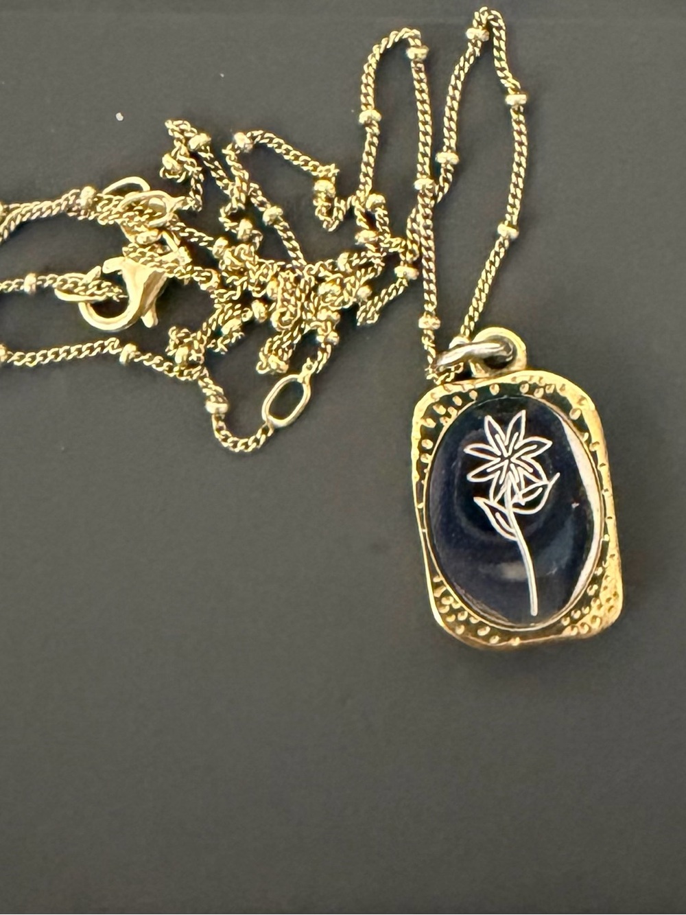 Gold-Tone Navy Floral Pendant Necklace